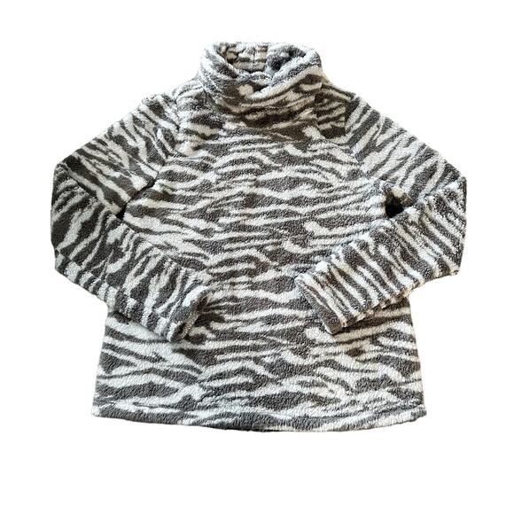 Zella Gray Zebra Print Turtleneck Fleece Pullover Womens Size S - Picture 1 of 8